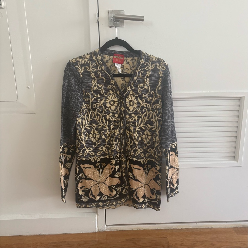 Kenzo Jungle Vintage Black and Gold Floral Jacquard Cardigan